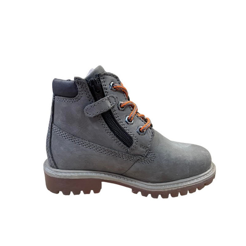 GRUNLAND JUNIOR SCARPONCINO BAMBINO IN PELLE LACCI e ZIP LATERALE mich po 1636 GRIGIO