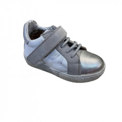 GRUNLAND JUNIOR SNEAKER BAMBINA IN PELLE NOON pp0429 BIANCO ARGENTO