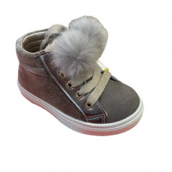 GRUNLAND JUNIOR SCARPONCINO BAMBINA CON ZIP LATERALE IN PELLE rana pp0368 BEIGE